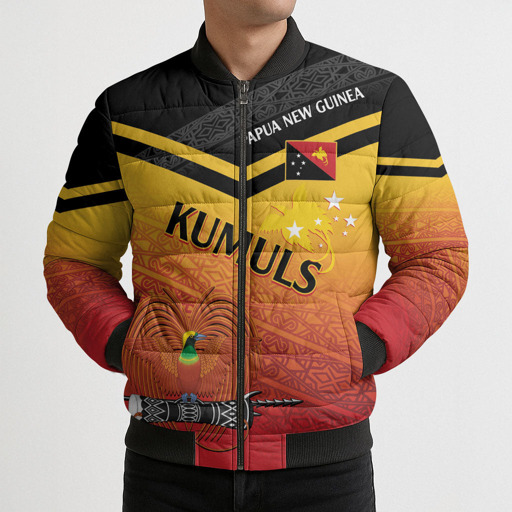 Papua New Guinea Custom Rugby The Kumuls Bomber Puffer Jacket Motuan Inspired Pattern LT7 - Polynesian Pride