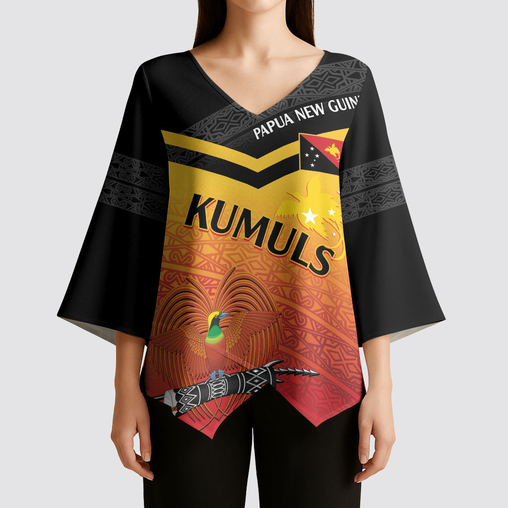 Papua New Guinea Custom Rugby The Kumuls Kimono Sleeve Blouse Motuan Inspired Pattern LT7 - Polynesian Pride