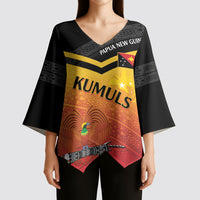 Papua New Guinea Custom Rugby The Kumuls Kimono Sleeve Blouse Motuan Inspired Pattern LT7 - Polynesian Pride