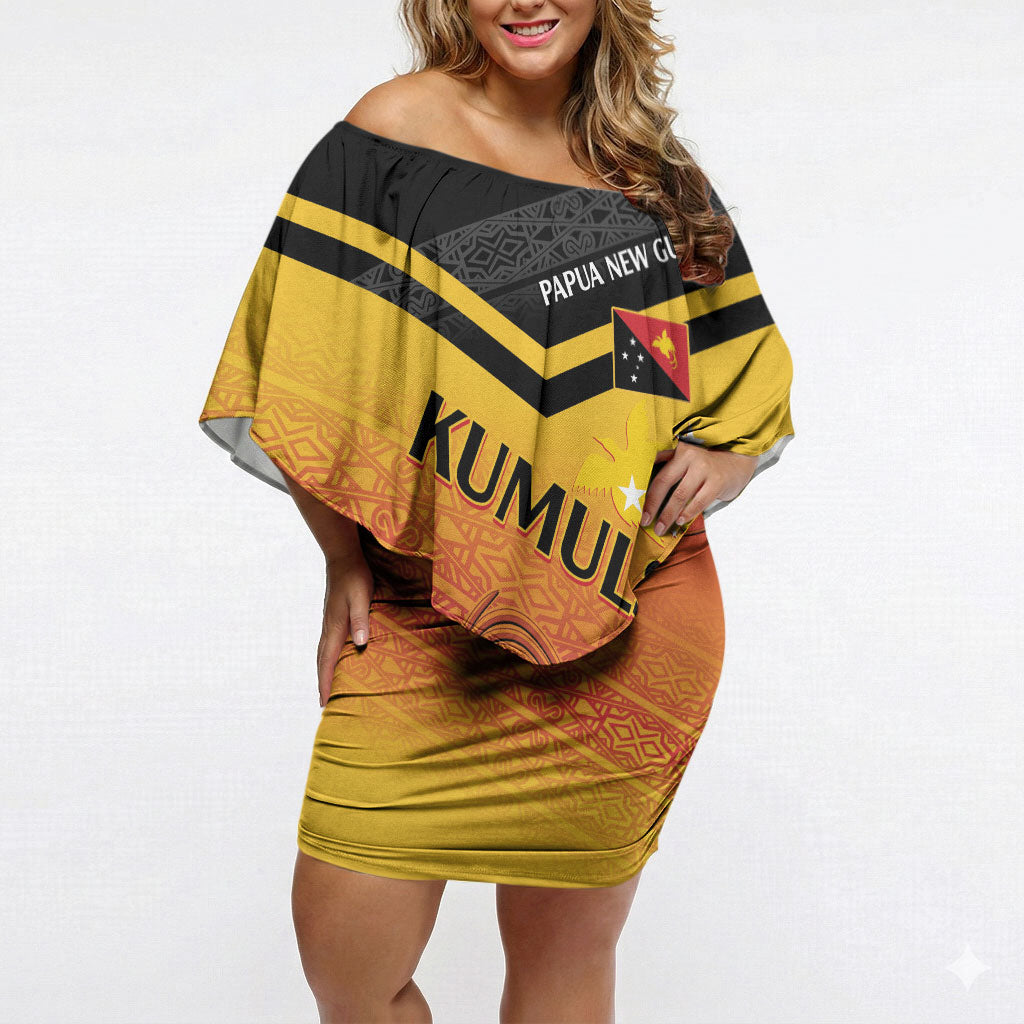Papua New Guinea Custom Rugby The Kumuls Off Shoulder Short Dress Motuan Inspired Pattern LT7 Women Multicolor - Polynesian Pride