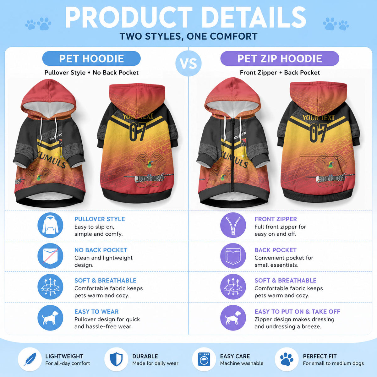 Papua New Guinea Custom Rugby The Kumuls Pet Hoodie Motuan Inspired Pattern LT7 - Polynesian Pride