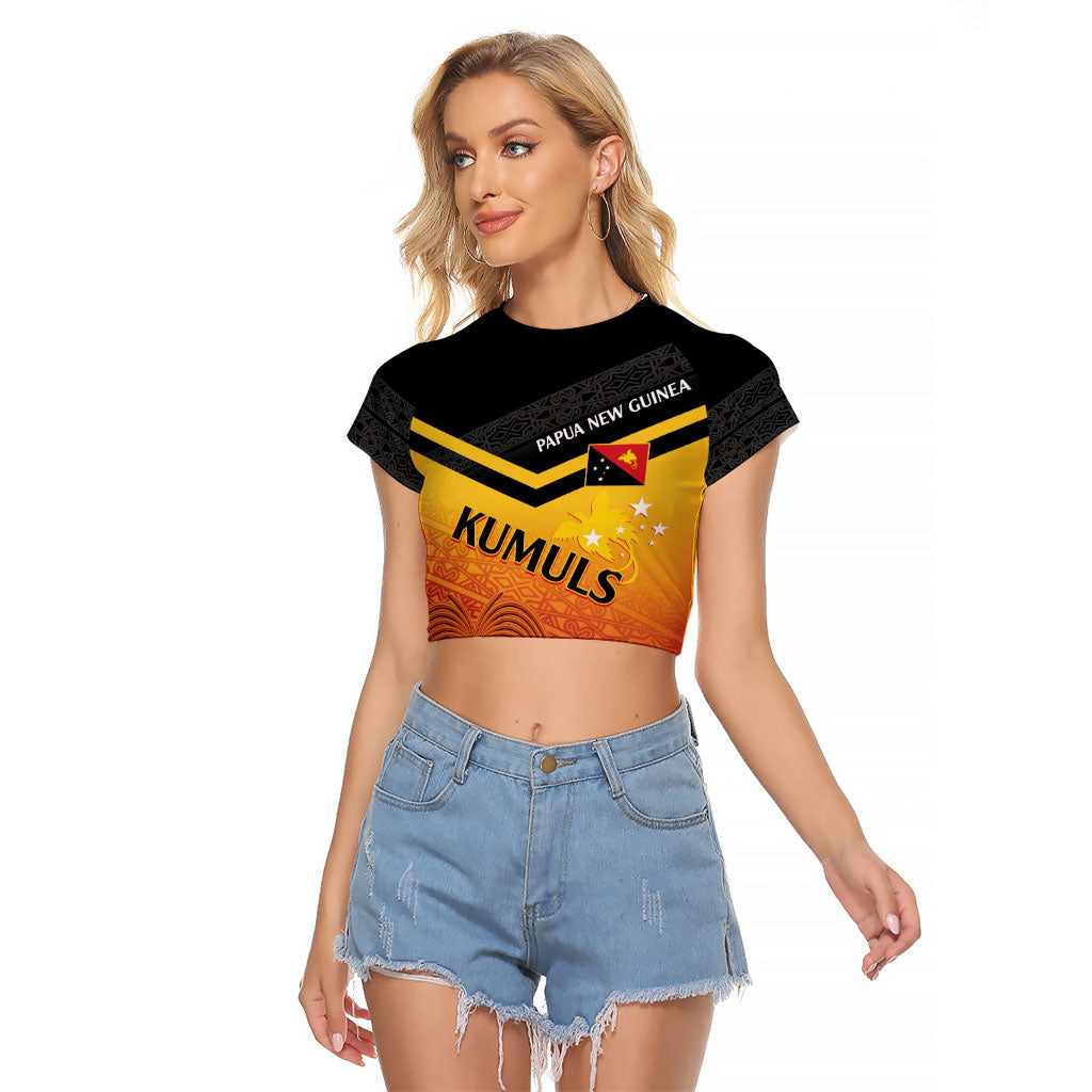 Papua New Guinea Custom Rugby The Kumuls Raglan Cropped T Shirt Motuan Inspired Pattern LT7 Female Multicolor - Polynesian Pride