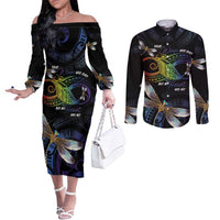Personalised Polynesian Memorial Couples Matching Off The Shoulder Long Sleeve Dress and Long Sleeve Button Shirt Your Wings Were Ready But My Heart Was Not LT7 Black - Polynesian Pride