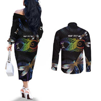 Personalised Polynesian Memorial Couples Matching Off The Shoulder Long Sleeve Dress and Long Sleeve Button Shirt Your Wings Were Ready But My Heart Was Not LT7 - Polynesian Pride