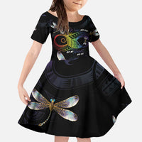 Personalised Polynesian Memorial Family Matching Off The Shoulder Long Sleeve Dress and Hawaiian Shirt Your Wings Were Ready But My Heart Was Not LT7 Daughter's Dress Black - Polynesian Pride