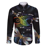 Personalised Polynesian Memorial Family Matching Off Shoulder Maxi Dress and Hawaiian Shirt Your Wings Were Ready But My Heart Was Not LT7 Dad's Shirt - Long Sleeve Black - Polynesian Pride