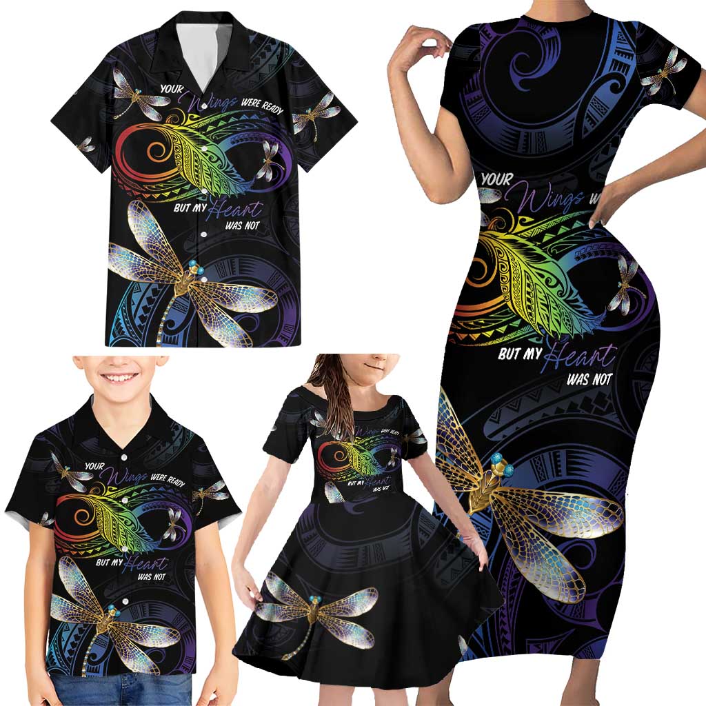 Personalised Polynesian Memorial Family Matching Short Sleeve Bodycon Dress and Hawaiian Shirt Your Wings Were Ready But My Heart Was Not LT7 - Polynesian Pride