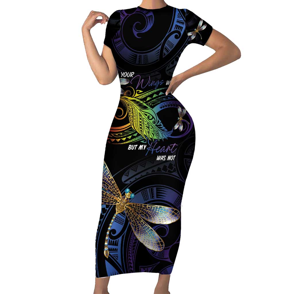 Personalised Polynesian Memorial Family Matching Short Sleeve Bodycon Dress and Hawaiian Shirt Your Wings Were Ready But My Heart Was Not LT7 Mom's Dress Black - Polynesian Pride