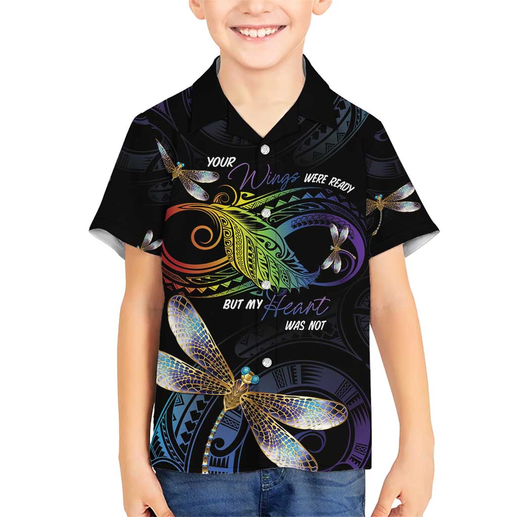 Personalised Polynesian Memorial Family Matching Short Sleeve Bodycon Dress and Hawaiian Shirt Your Wings Were Ready But My Heart Was Not LT7 Son's Shirt Black - Polynesian Pride