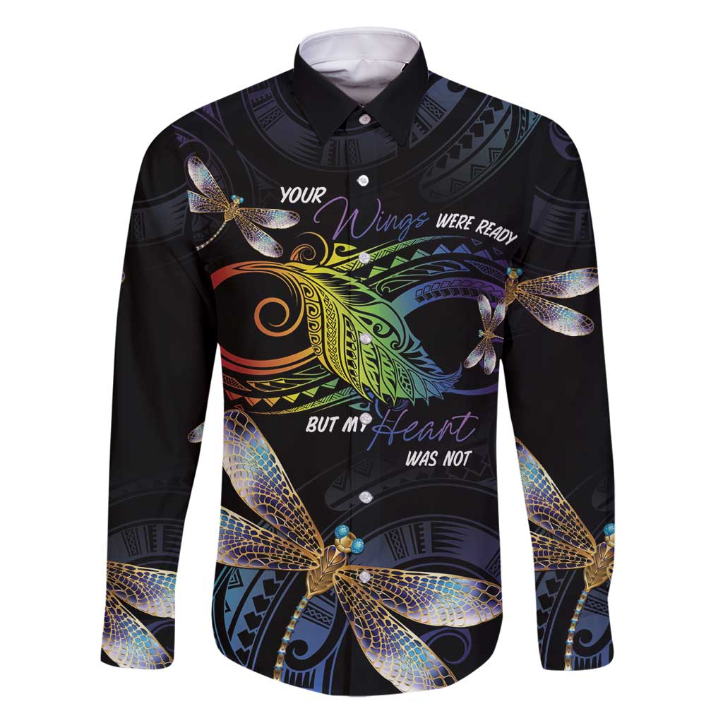 Personalised Polynesian Memorial Family Matching Summer Maxi Dress and Hawaiian Shirt Your Wings Were Ready But My Heart Was Not LT7 Dad's Shirt - Long Sleeve Black - Polynesian Pride