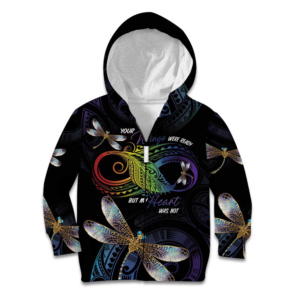 Personalised Polynesian Memorial Kid Hoodie Your Wings Were Ready But My Heart Was Not LT7 Zip Hoodie Black - Polynesian Pride