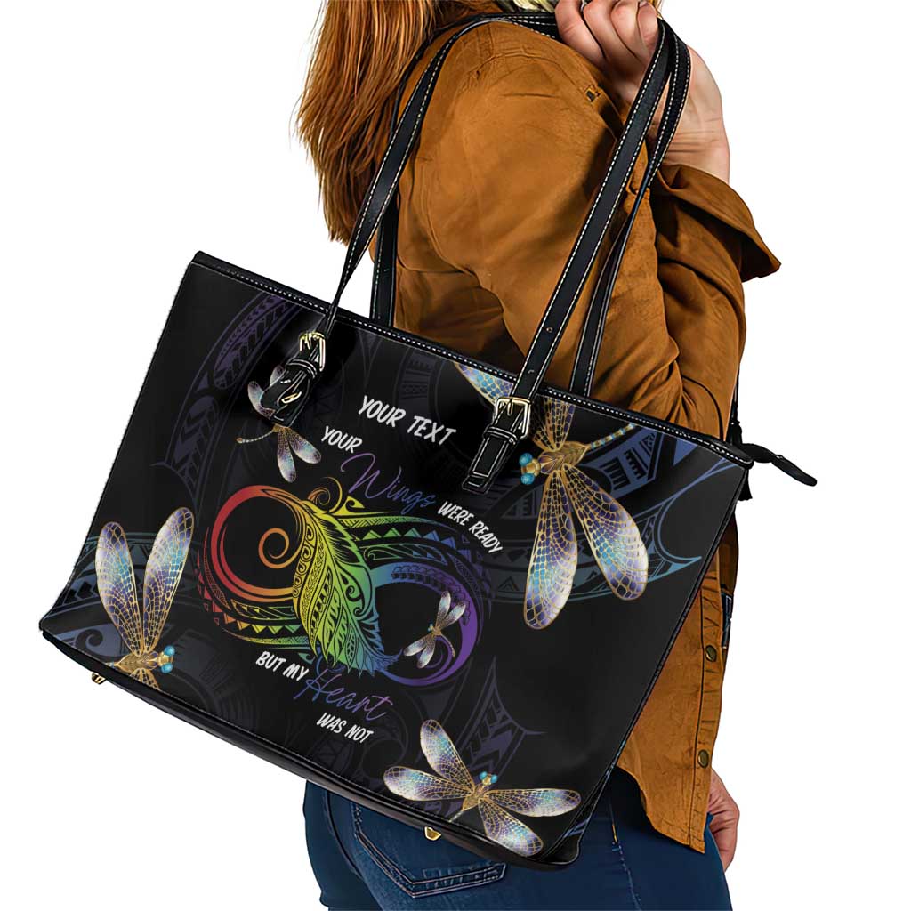 Personalised Polynesian Memorial Leather Tote Bag Your Wings Were Ready But My Heart Was Not LT7 - Polynesian Pride