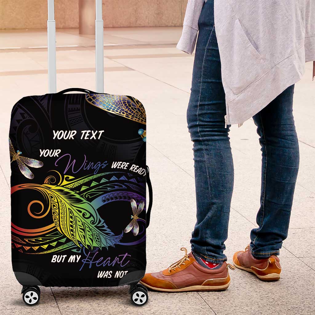 Personalised Polynesian Memorial Luggage Cover Your Wings Were Ready But My Heart Was Not LT7 Black - Polynesian Pride