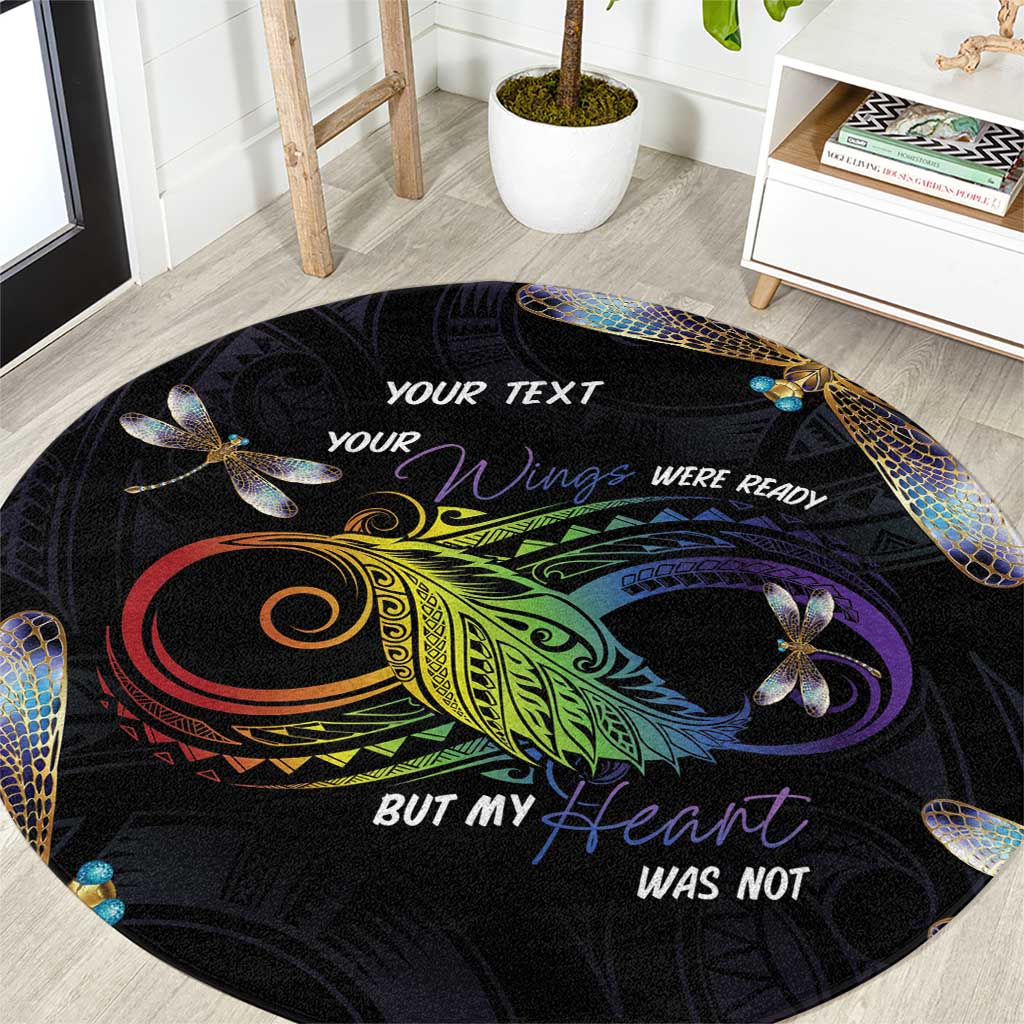 Personalised Polynesian Memorial Round Carpet Your Wings Were Ready But My Heart Was Not LT7 Black - Polynesian Pride