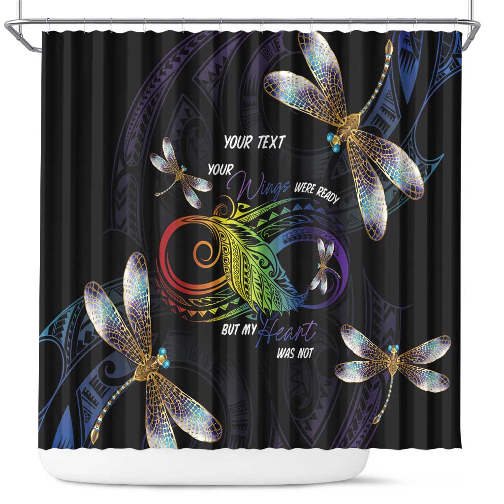 Personalised Polynesian Memorial Shower Curtain Your Wings Were Ready But My Heart Was Not LT7 Black - Polynesian Pride