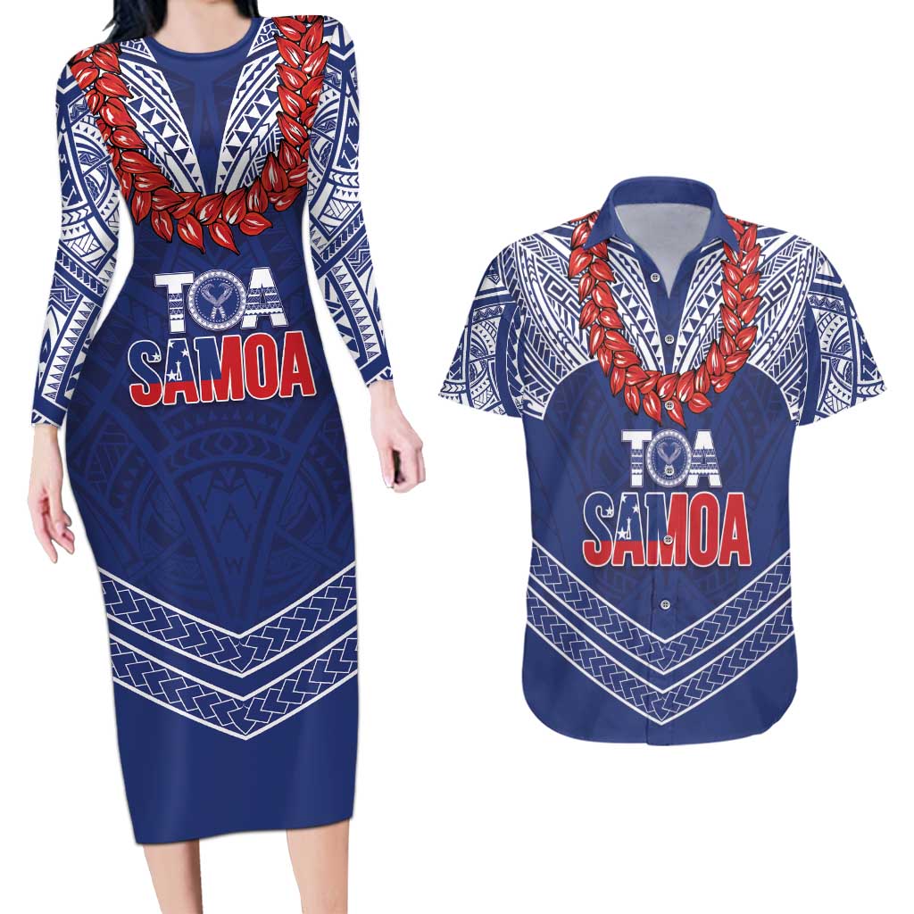 Toa Samoa Rugby Custom Couples Matching Long Sleeve Bodycon Dress and Hawaiian Shirt Ulafala Mix Nifo'oti - Polynesian Pride