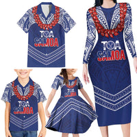 Toa Samoa Rugby Custom Family Matching Long Sleeve Bodycon Dress and Hawaiian Shirt Ulafala Mix Nifo'oti - Polynesian Pride