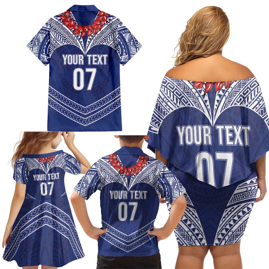 Toa Samoa Rugby Custom Family Matching Off Shoulder Short Dress and Hawaiian Shirt Ulafala Mix Nifo'oti - Polynesian Pride