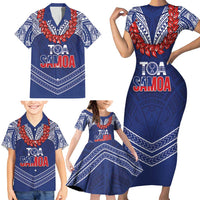 Toa Samoa Rugby Custom Family Matching Short Sleeve Bodycon Dress and Hawaiian Shirt Ulafala Mix Nifo'oti - Polynesian Pride