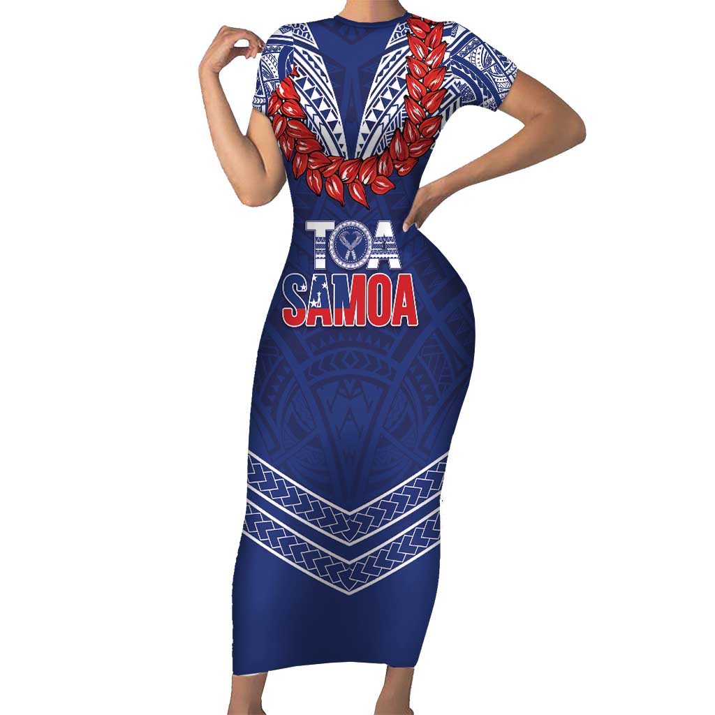 Toa Samoa Rugby Custom Short Sleeve Bodycon Dress Ulafala Mix Nifo'oti - Polynesian Pride