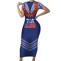 Toa Samoa Rugby Custom Short Sleeve Bodycon Dress Ulafala Mix Nifo'oti - Polynesian Pride