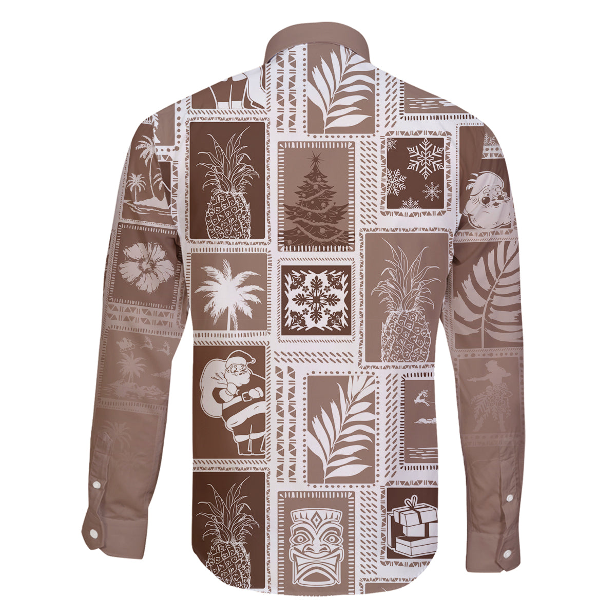 Hawaii Christmas Retro Patchwork Family Matching Off Shoulder Maxi Dress and Hawaiian Shirt Brown LT7 - Polynesian Pride