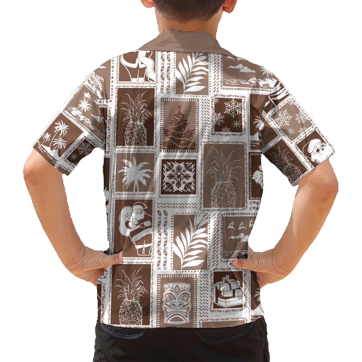 Hawaii Christmas Retro Patchwork Hawaiian Shirt Brown LT7 - Polynesian Pride