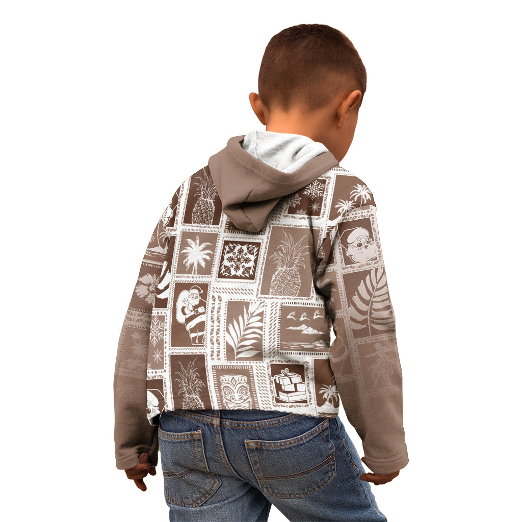Hawaii Christmas Retro Patchwork Kid Hoodie Brown LT7 - Polynesian Pride