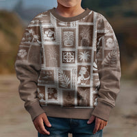Hawaii Christmas Kid Ugly Christmas Sweater Retro Patchwork - Brown LT7 - Polynesian Pride