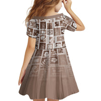 Hawaii Christmas Retro Patchwork Kid Short Sleeve Dress Brown LT7 - Polynesian Pride