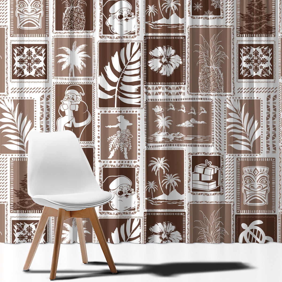Hawaii Christmas Retro Patchwork Window Curtain Brown LT7 - Polynesian Pride