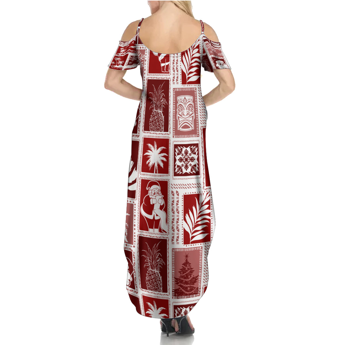 Hawaii Christmas Retro Patchwork Family Matching Summer Maxi Dress and Hawaiian Shirt Red LT7 - Polynesian Pride
