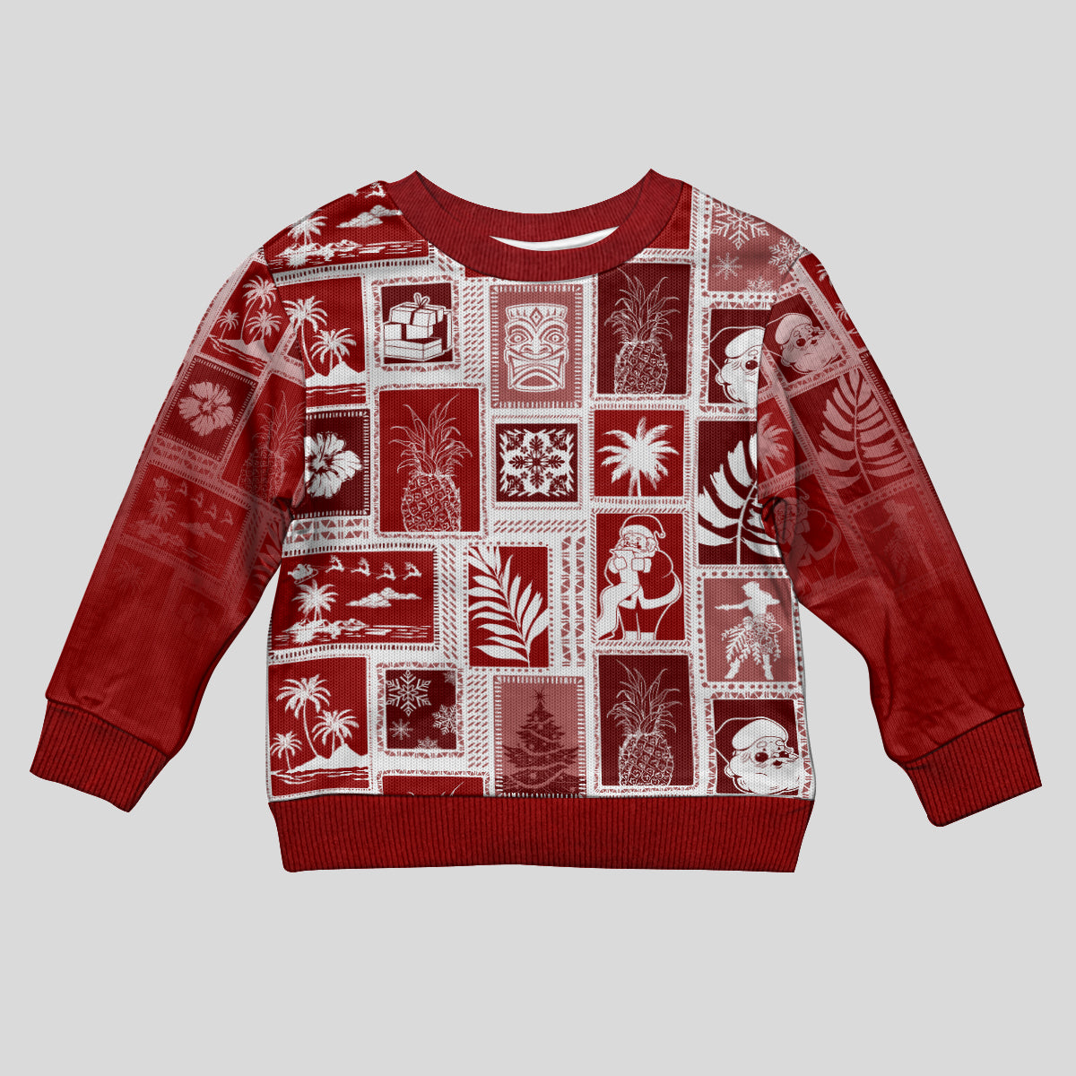 Hawaii Christmas Kid Ugly Christmas Sweater Retro Patchwork - Red LT7 Kid Red - Polynesian Pride