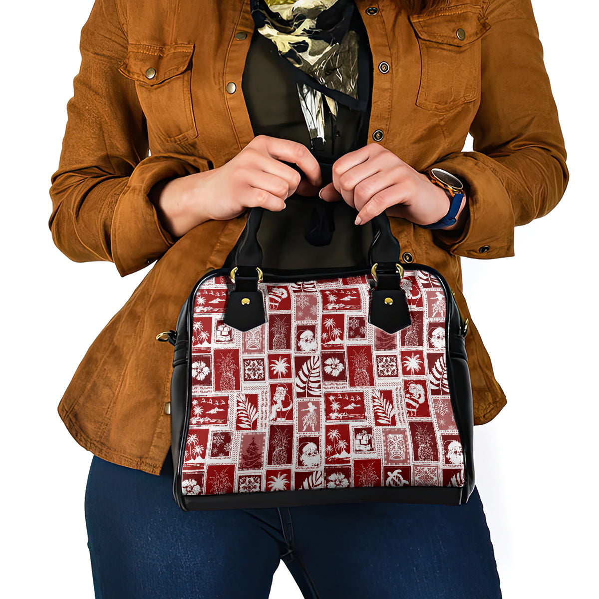 Hawaii Christmas Retro Patchwork Shoulder Handbag Red LT7 - Polynesian Pride