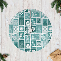 Hawaii Christmas Tree Skirt Retro Patchwork - Teal LT7 Casual Tree Skirts Teal - Polynesian Pride