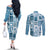 Hawaii Christmas Retro Patchwork Couples Matching Off The Shoulder Long Sleeve Dress and Long Sleeve Button Shirt Aquamarine LT7 - Polynesian Pride