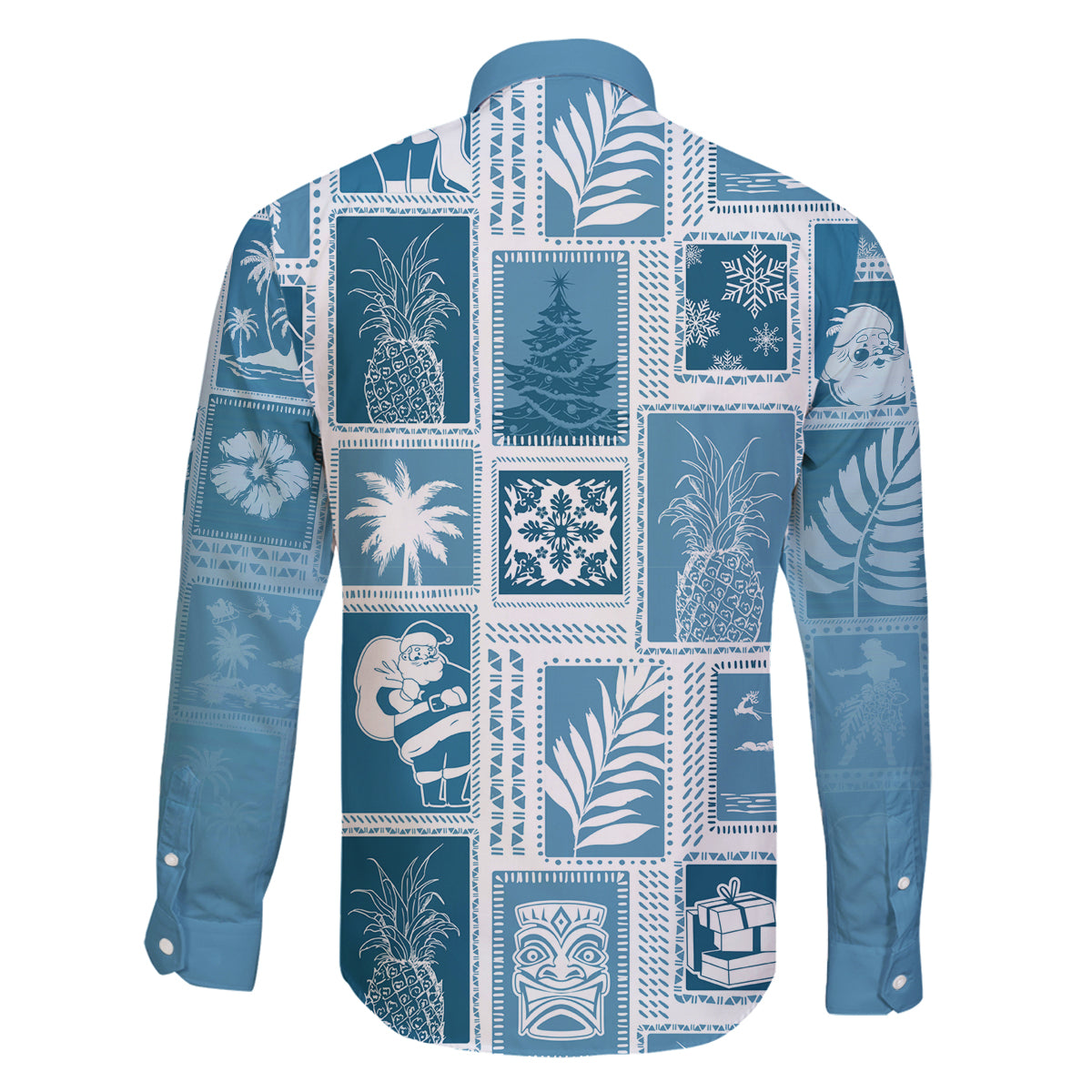 Hawaii Christmas Retro Patchwork Family Matching Off Shoulder Maxi Dress and Hawaiian Shirt Aquamarine LT7 - Polynesian Pride