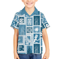 Hawaii Christmas Retro Patchwork Family Matching Off Shoulder Short Dress and Hawaiian Shirt Aquamarine LT7 Son's Shirt Aquamarine - Polynesian Pride