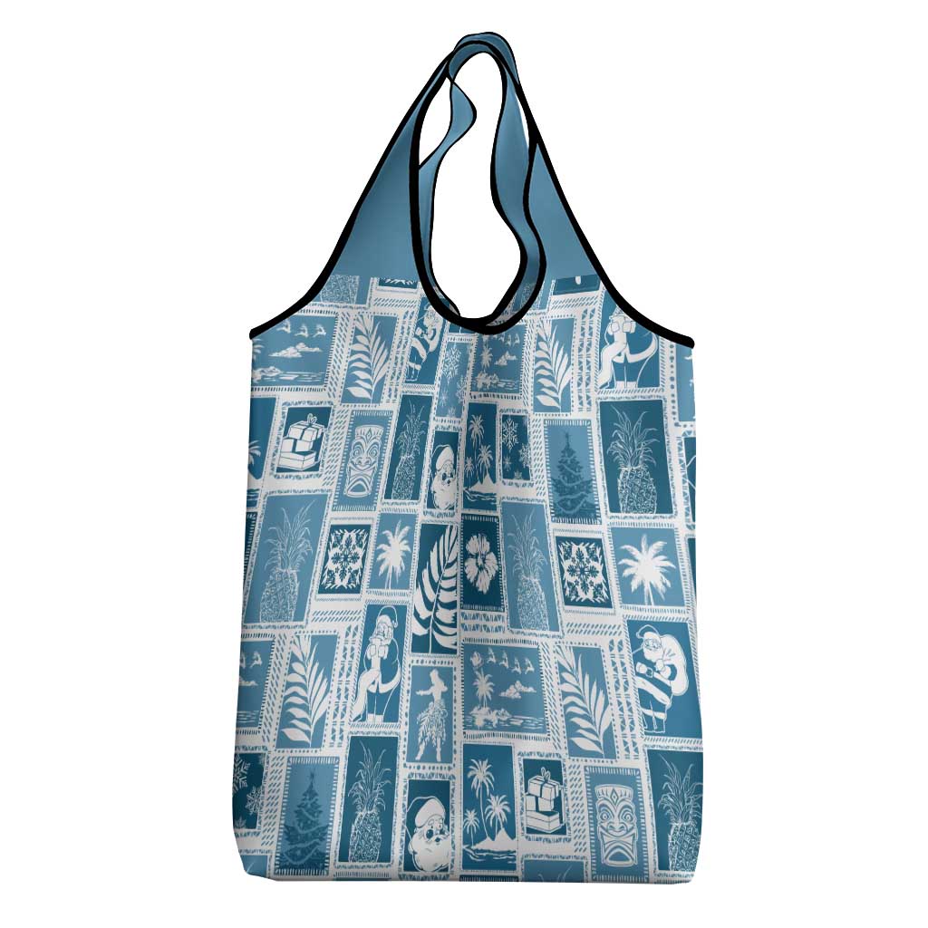 Hawaii Christmas Retro Patchwork Grocery Bag Aquamarine