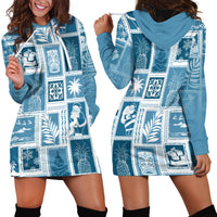 Hawaii Christmas Retro Patchwork Hoodie Dress Aquamarine LT7 - Polynesian Pride