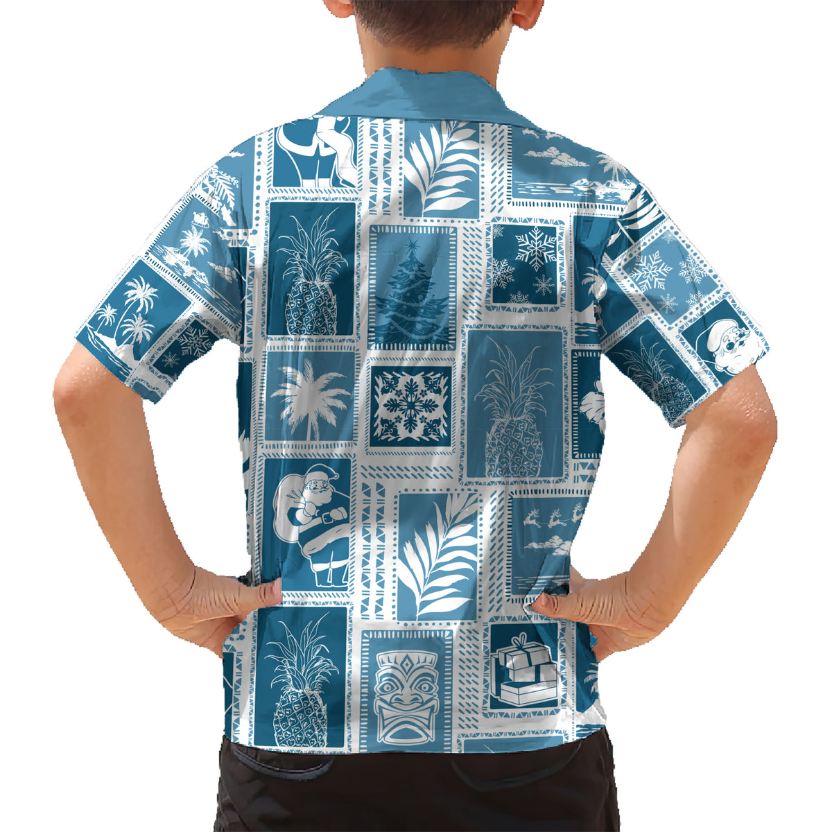 Hawaii Christmas Retro Patchwork Kid Hawaiian Shirt Aquamarine LT7 - Polynesian Pride