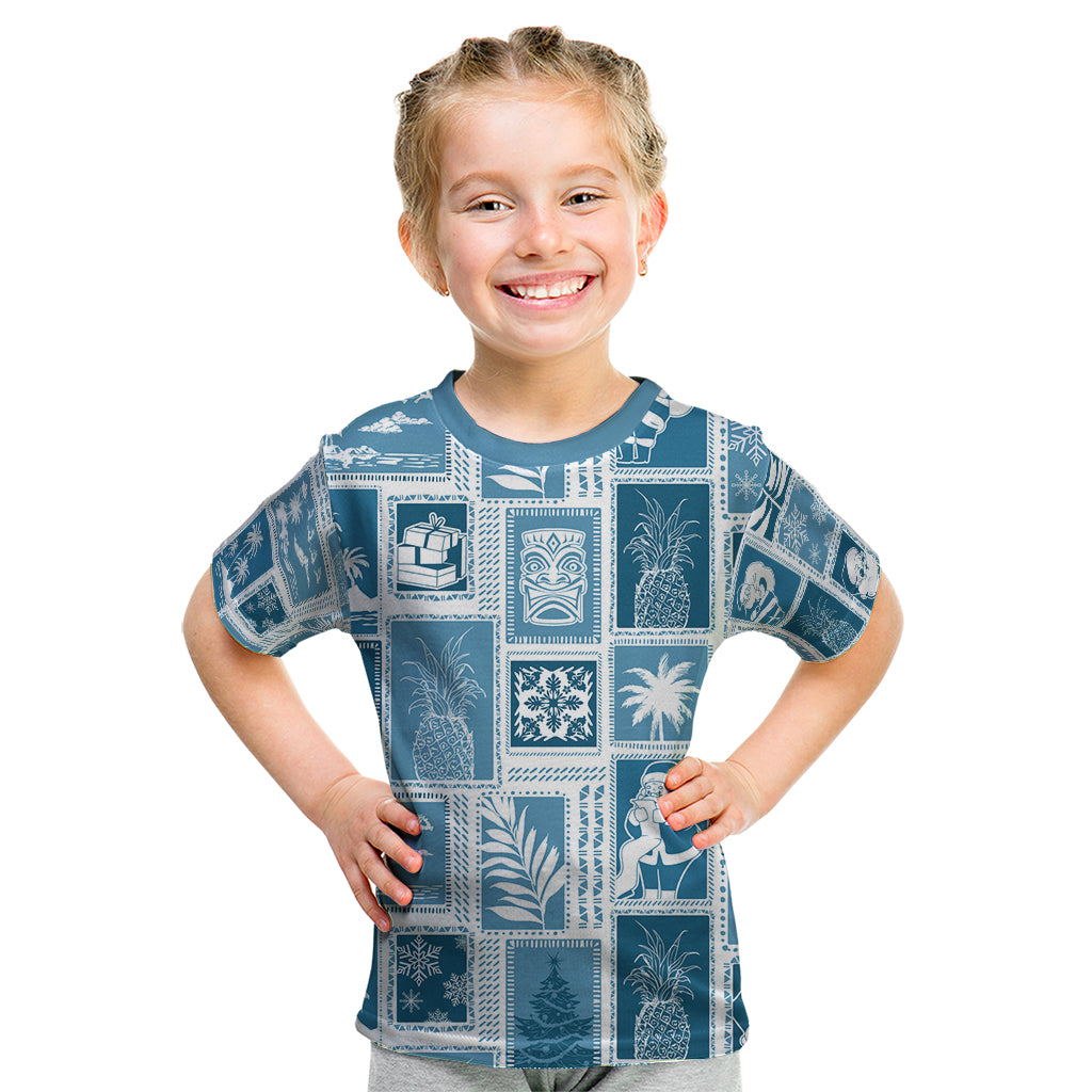 Hawaii Christmas Retro Patchwork Kid T Shirt Aquamarine LT7 Aquamarine - Polynesian Pride