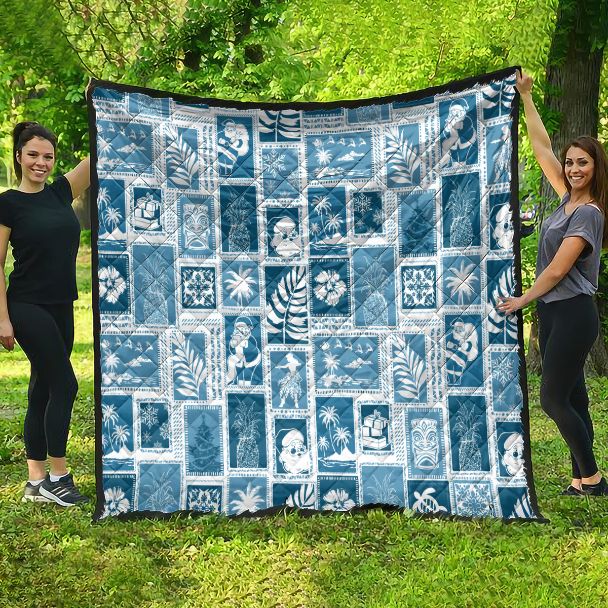 Hawaii Christmas Retro Patchwork Quilt Aquamarine LT7 - Polynesian Pride
