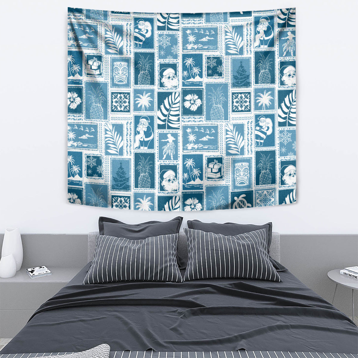 Hawaii Christmas Retro Patchwork Tapestry Aquamarine LT7 - Polynesian Pride