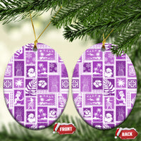 Hawaii Christmas Ceramic Ornament Retro Patchwork - Violet LT7 Oval Violet - Polynesian Pride