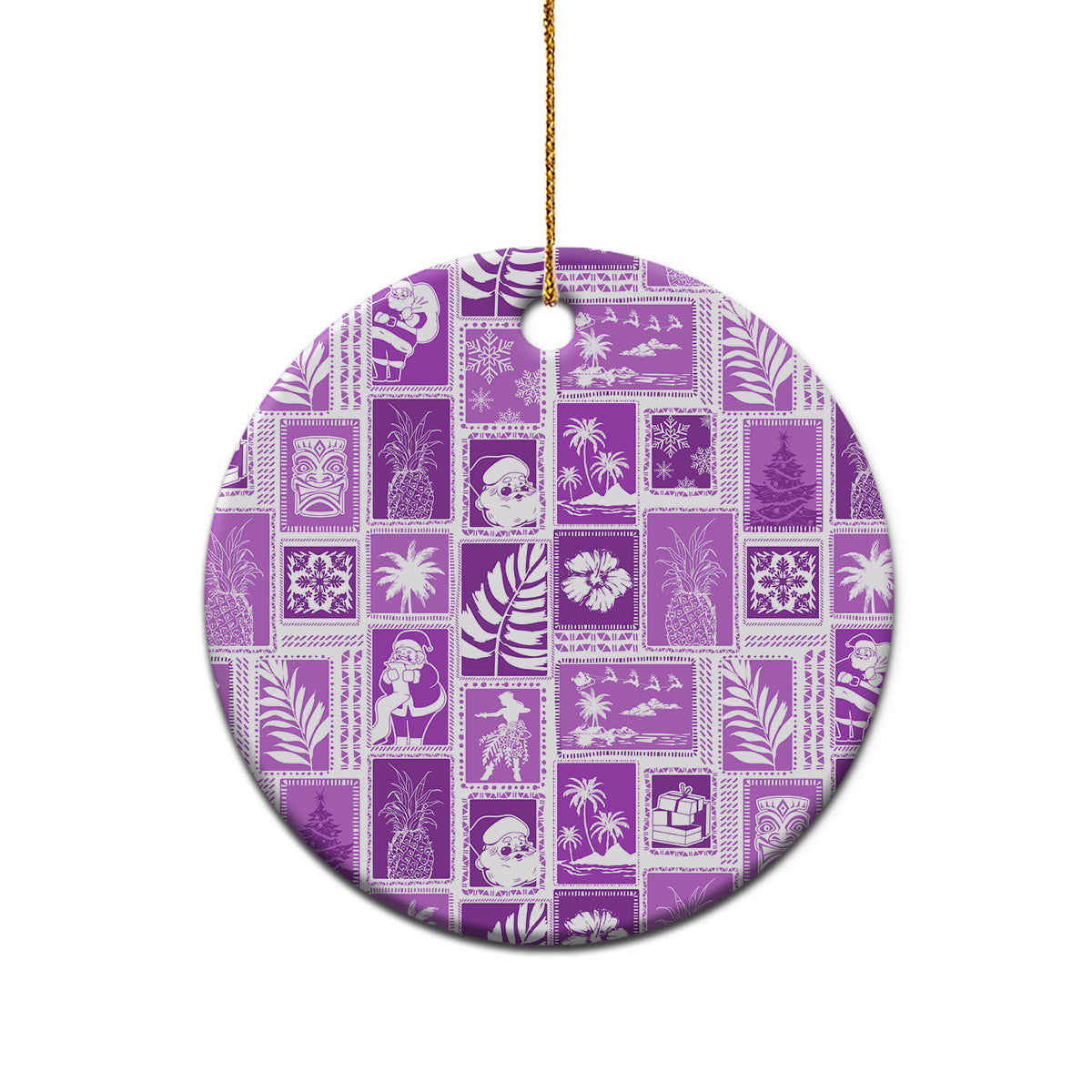 Hawaii Christmas Ceramic Ornament Retro Patchwork - Violet LT7 - Polynesian Pride