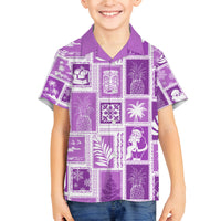 Hawaii Christmas Retro Patchwork Family Matching Off Shoulder Long Sleeve Dress and Hawaiian Shirt Violet LT7 Son's Shirt Violet - Polynesian Pride