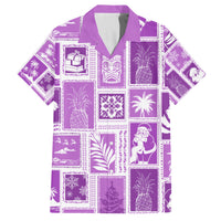 Hawaii Christmas Retro Patchwork Family Matching Off Shoulder Short Dress and Hawaiian Shirt Violet LT7 Dad's Shirt - Short Sleeve Violet - Polynesian Pride