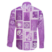 Hawaii Christmas Retro Patchwork Family Matching Off Shoulder Short Dress and Hawaiian Shirt Violet LT7 - Polynesian Pride