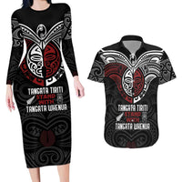 Maori Hongi Toitu Te Tiriti Couples Matching Long Sleeve Bodycon Dress and Hawaiian Shirt Tangata Tiriti Stand With Tangata Whenua LT7 Black - Polynesian Pride